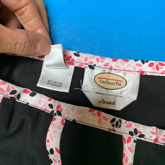 Talbots Skirt Cotton Black with Floral Pink Vertical Stripes Size 10 - Picture 5 of 6